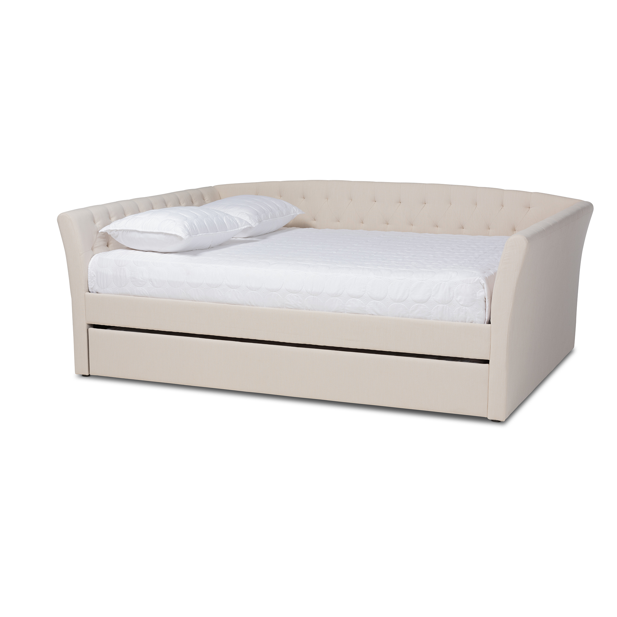 Baxton Studio Delora Modern and Contemporary Beige Fabric Upholstered Queen Size Daybed with Roll-Out Trundle Bed